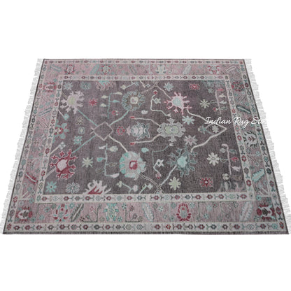 Natural Gray Hand Knotted Modern Oushak Wool Rug