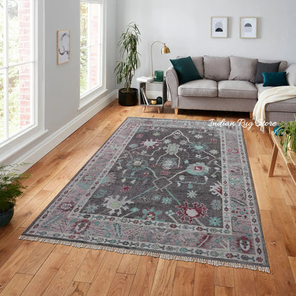 Natural Gray Hand Knotted Modern Oushak Wool Rug