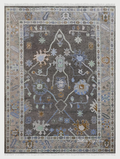 Hand Knotted Multicolor Modern Oushak Wool Rug