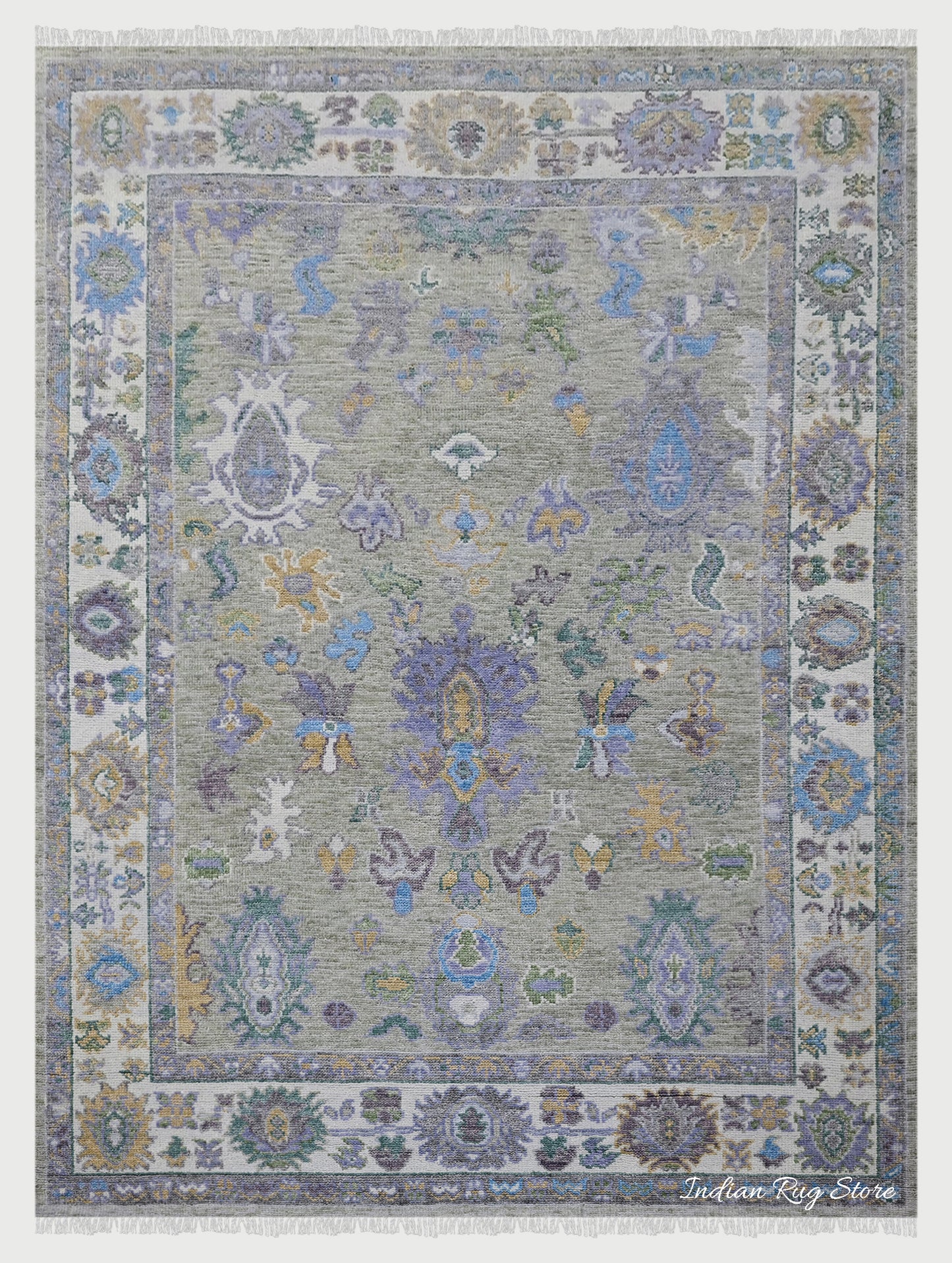 Hand Knotted Multicolor Modern Oushak Wool Rug