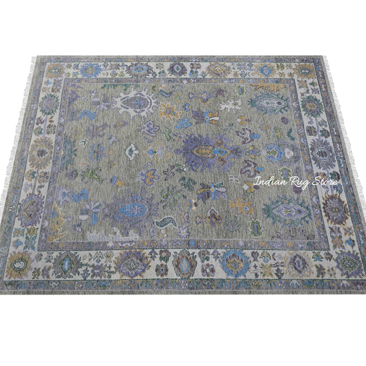 Hand Knotted Multicolor Modern Oushak Wool Rug