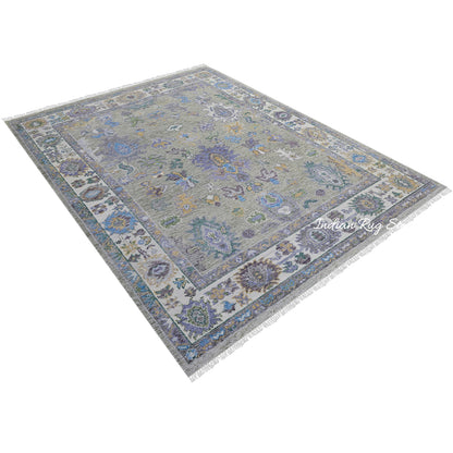 Hand Knotted Multicolor Modern Oushak Wool Rug