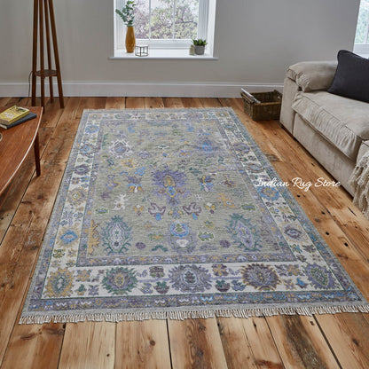 Hand Knotted Multicolor Modern Oushak Wool Rug