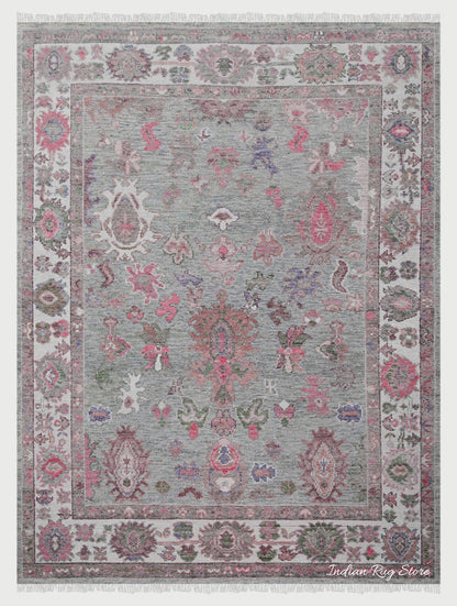 Multicolor Modern Oushak Hand Knotted Wool Area Rug