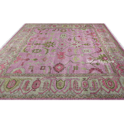 Home Decor Hand Knotted Pink Modern Oushak Wool Rug