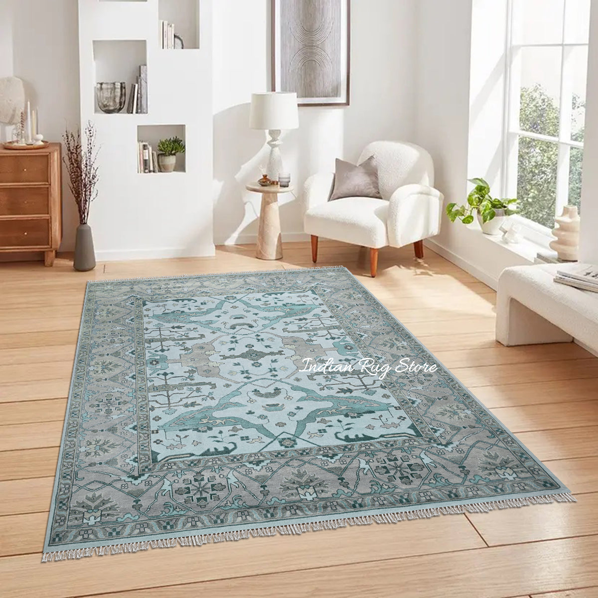 Hand Knotted Bed Room Modern Oushak Luxurious Wool Rug