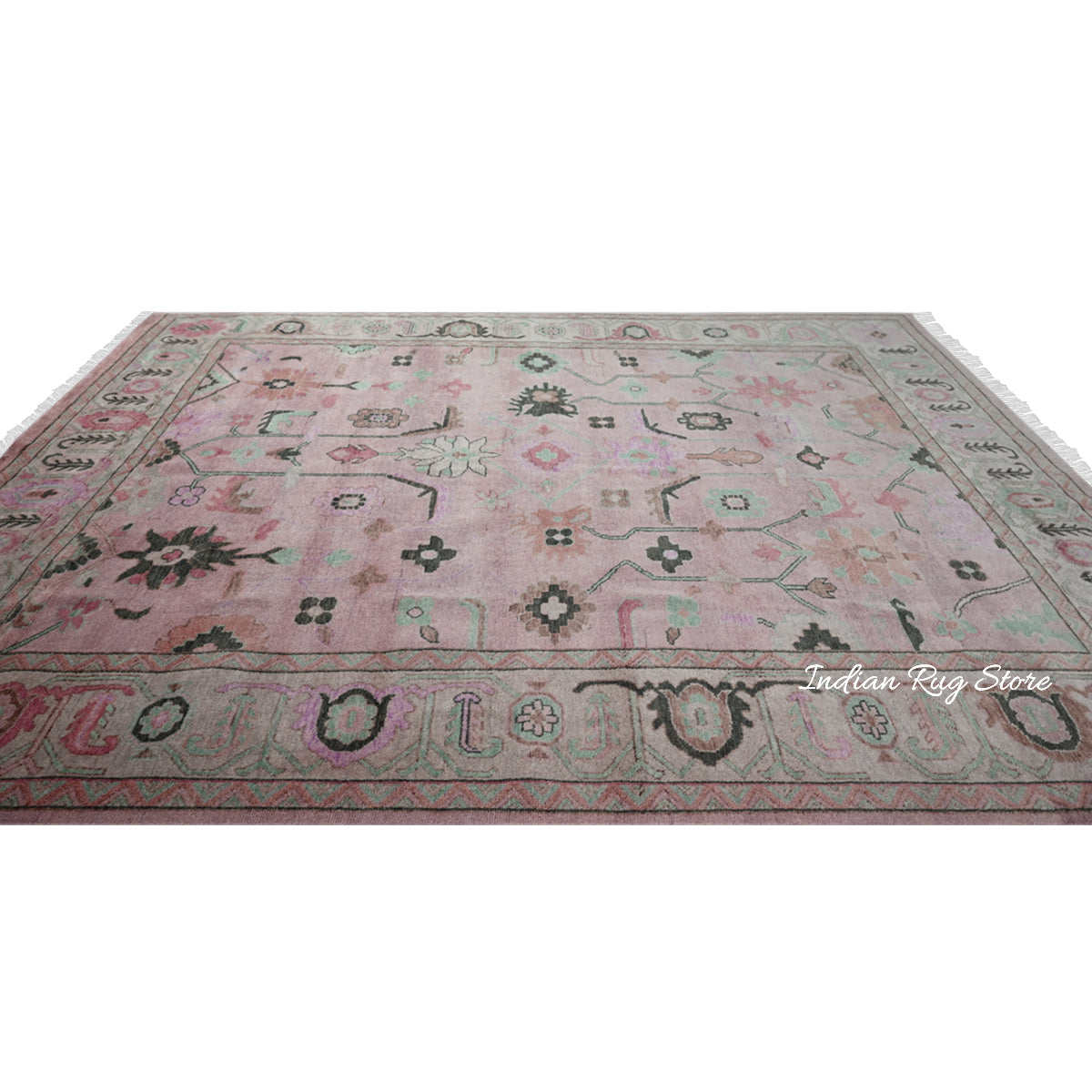 Indian Multicolor Oushak Hand Knotted Large Area Wool Rug