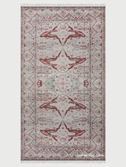 Red Modern Oushak Hand Knotted Dining Room Wool Rug