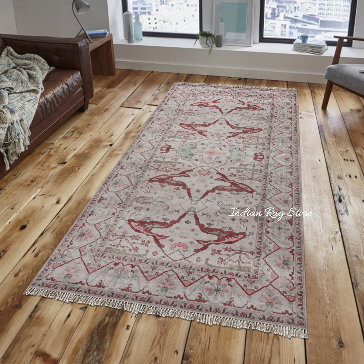 Red Modern Oushak Hand Knotted Dining Room Wool Rug