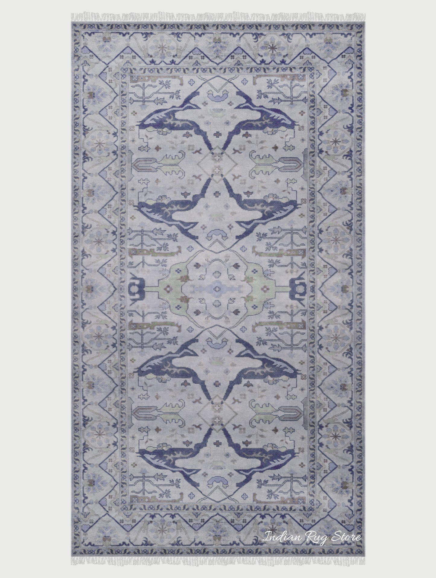 Blue Modern Oushak Hand Knotted Dining Room Wool Rug