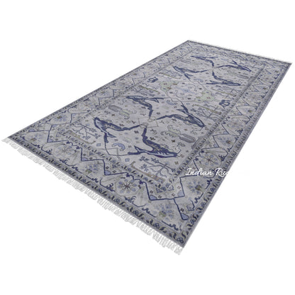 Blue Modern Oushak Hand Knotted Dining Room Wool Rug