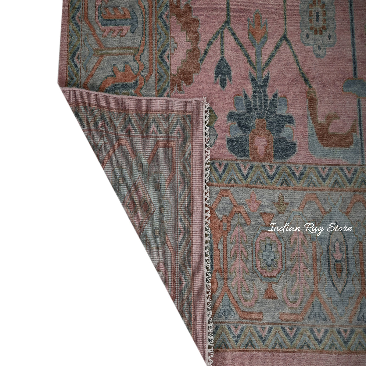 Multicolor Indian Hand Knotted Oushak Gray Wool Rug