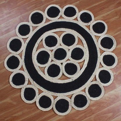 Hand Braided Round Beige Black Dining Room Jute Rug - Indian Rug Store