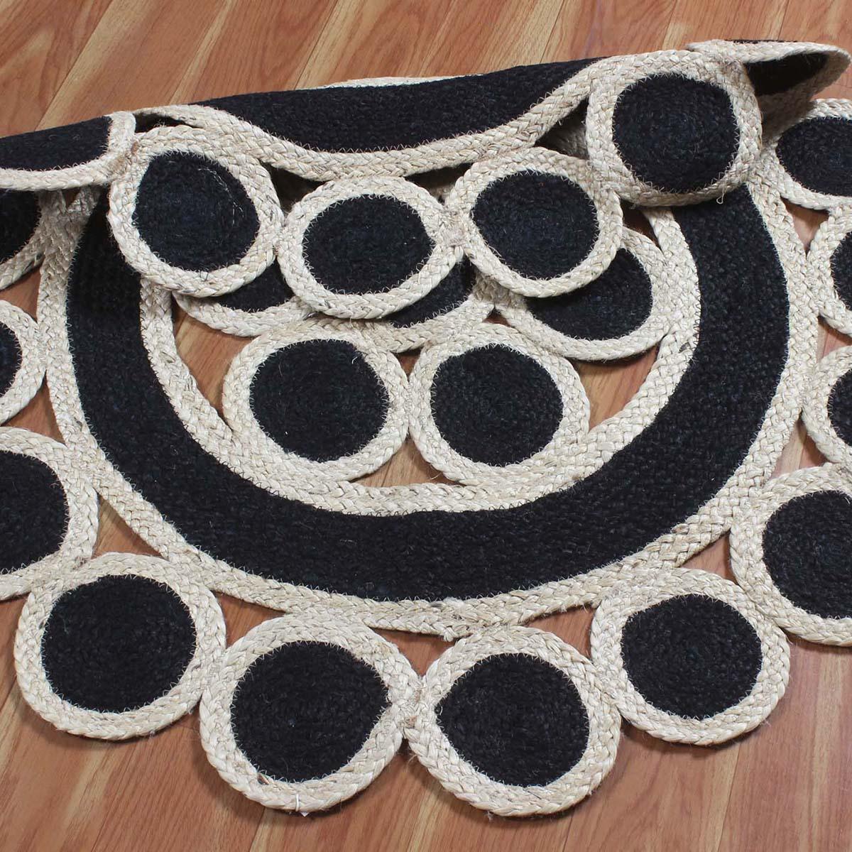 Hand Braided Round Beige Black Dining Room Jute Rug - Indian Rug Store