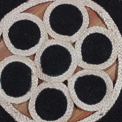 Hand Braided Round Beige Black Dining Room Jute Rug - Indian Rug Store