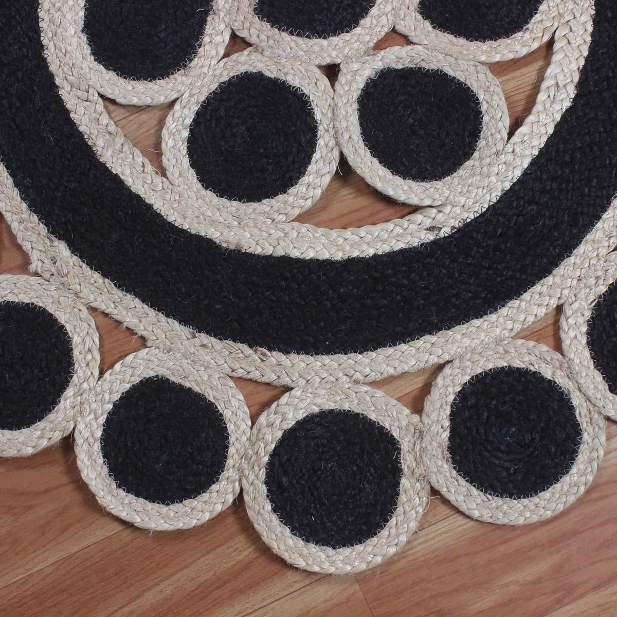 Hand Braided Round Beige Black Dining Room Jute Rug - Indian Rug Store