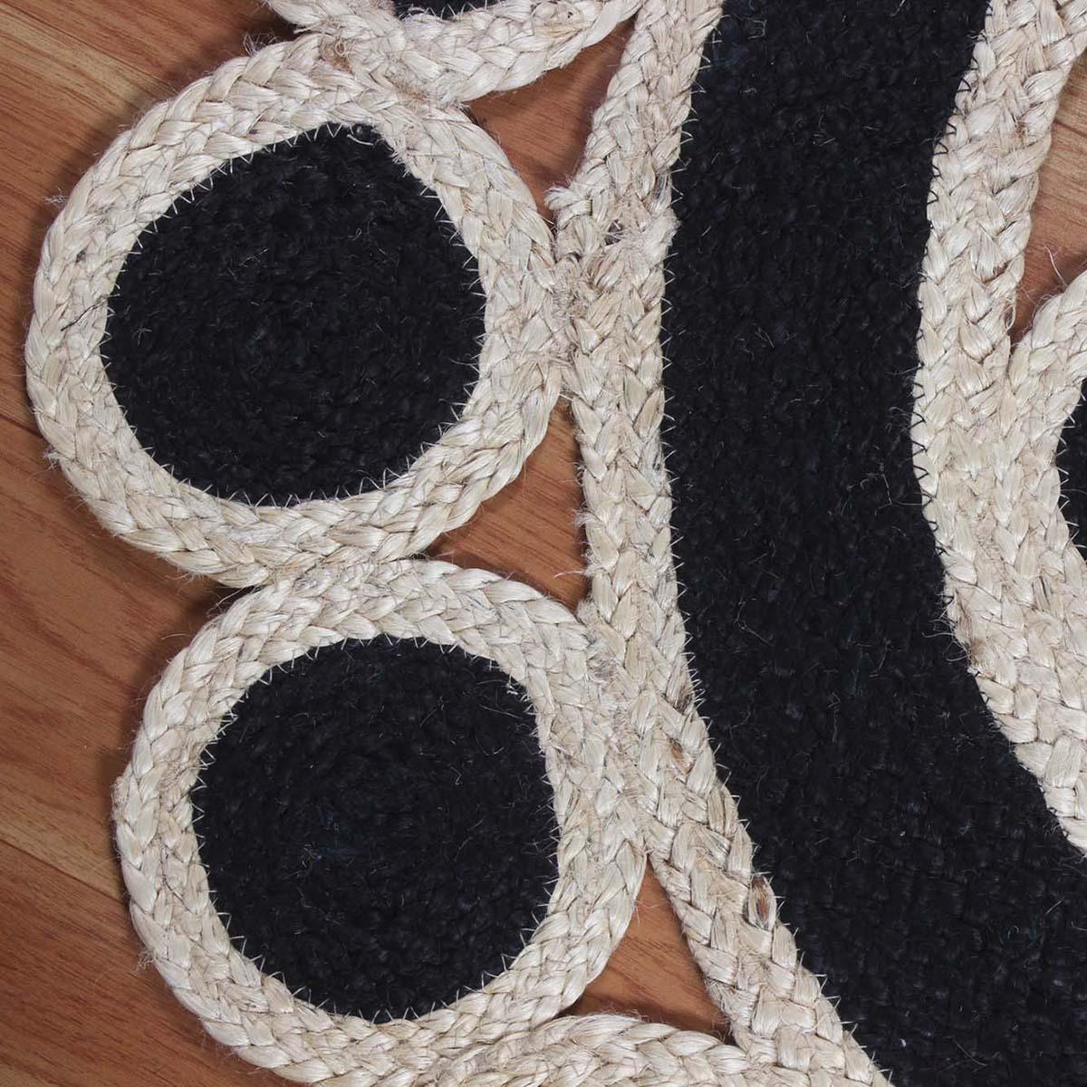 Hand Braided Round Beige Black Dining Room Jute Rug - Indian Rug Store