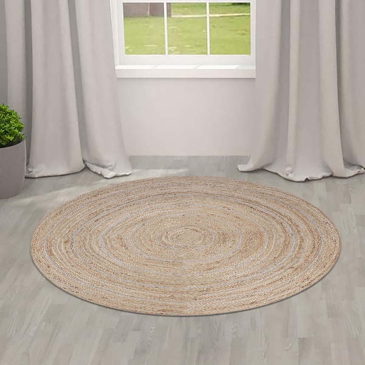 Round Hand Braided Beige Living Room Jute Rug - Indian Rug Store