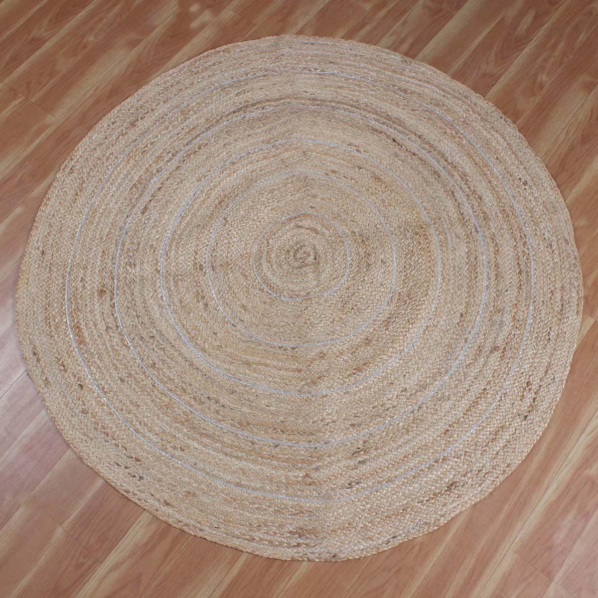 Round Hand Braided Beige Living Room Jute Rug - Indian Rug Store