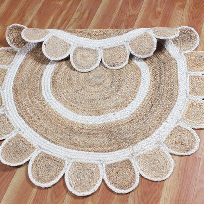 Hand Braided Geometric Beige White Dining Room Jute Rug - Indian Rug Store