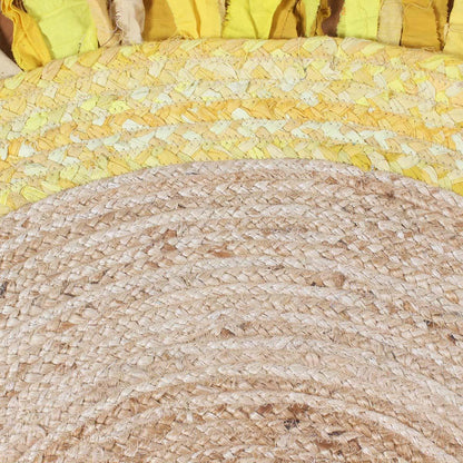 Yellow Beige Dining Room Hand Braided Round Cotton & Jute Rug - Indian Rug Store