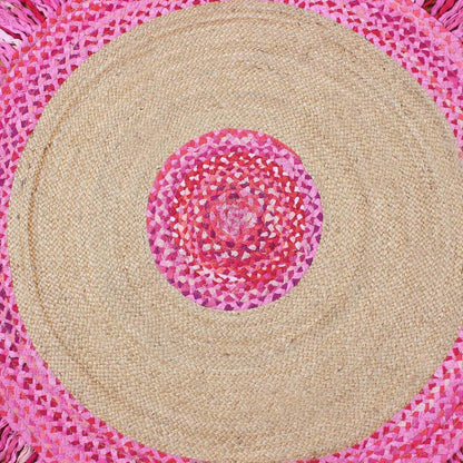 Hand Braided Round Pink & Beige Living Room Cotton & Jute Rug - Indian Rug Store