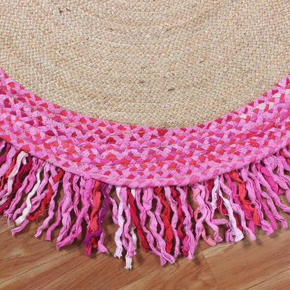 Hand Braided Round Pink & Beige Living Room Cotton & Jute Rug - Indian Rug Store