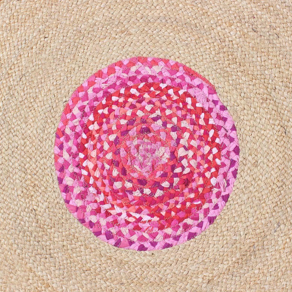 Hand Braided Round Pink & Beige Living Room Cotton & Jute Rug - Indian Rug Store