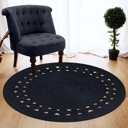 Geometric Hand Braided Dining Room Black Jute Rug - Indian Rug Store