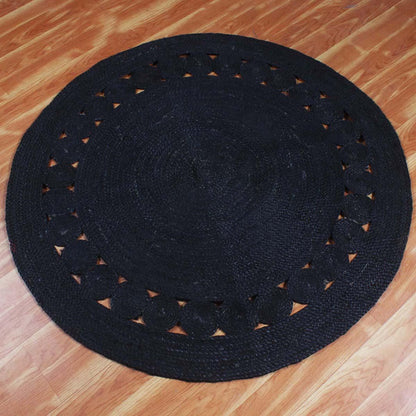 Geometric Hand Braided Dining Room Black Jute Rug - Indian Rug Store