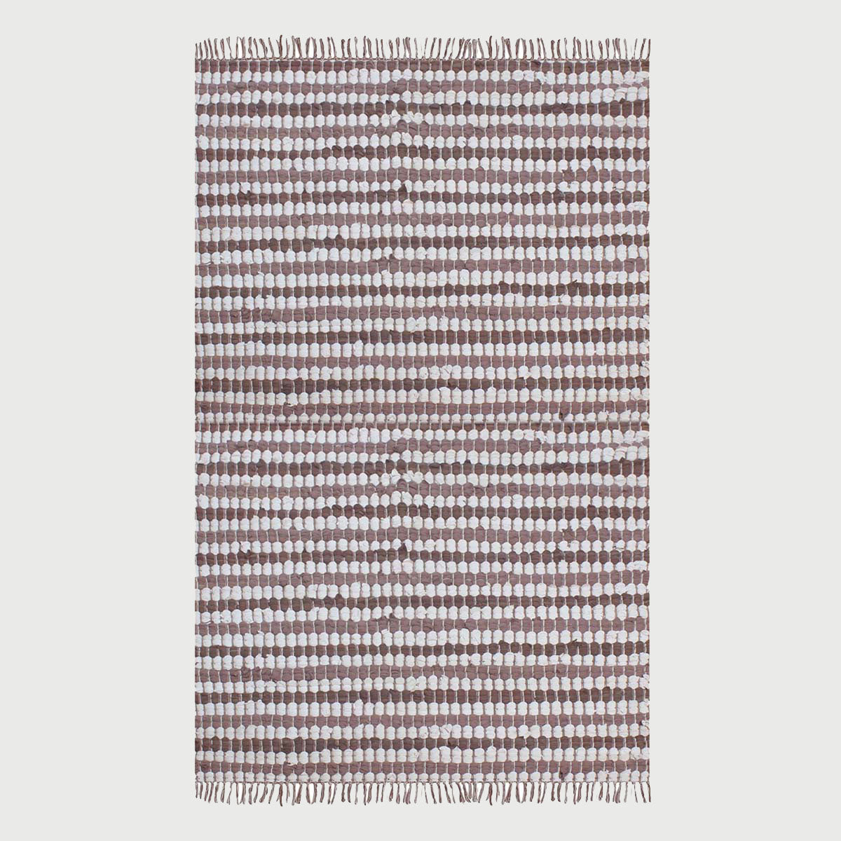 Hand Braided Living Room Brown White Geometric Cotton Rug - Indian Rug Store