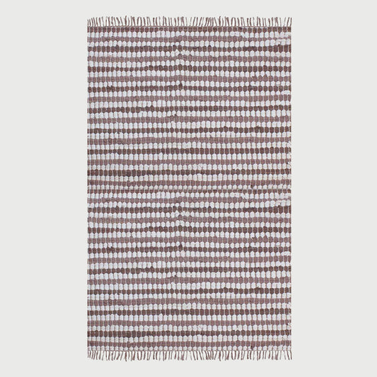 Hand Braided Living Room Brown White Geometric Cotton Rug - Indian Rug Store