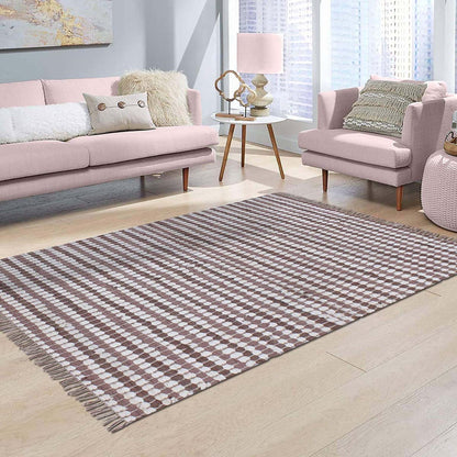 Hand Braided Living Room Brown White Geometric Cotton Rug - Indian Rug Store