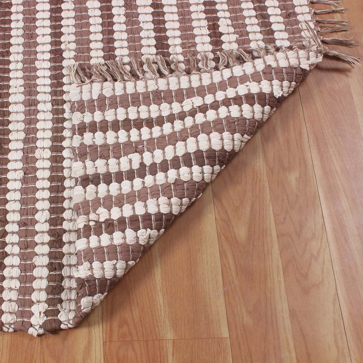 Hand Braided Living Room Brown White Geometric Cotton Rug - Indian Rug Store