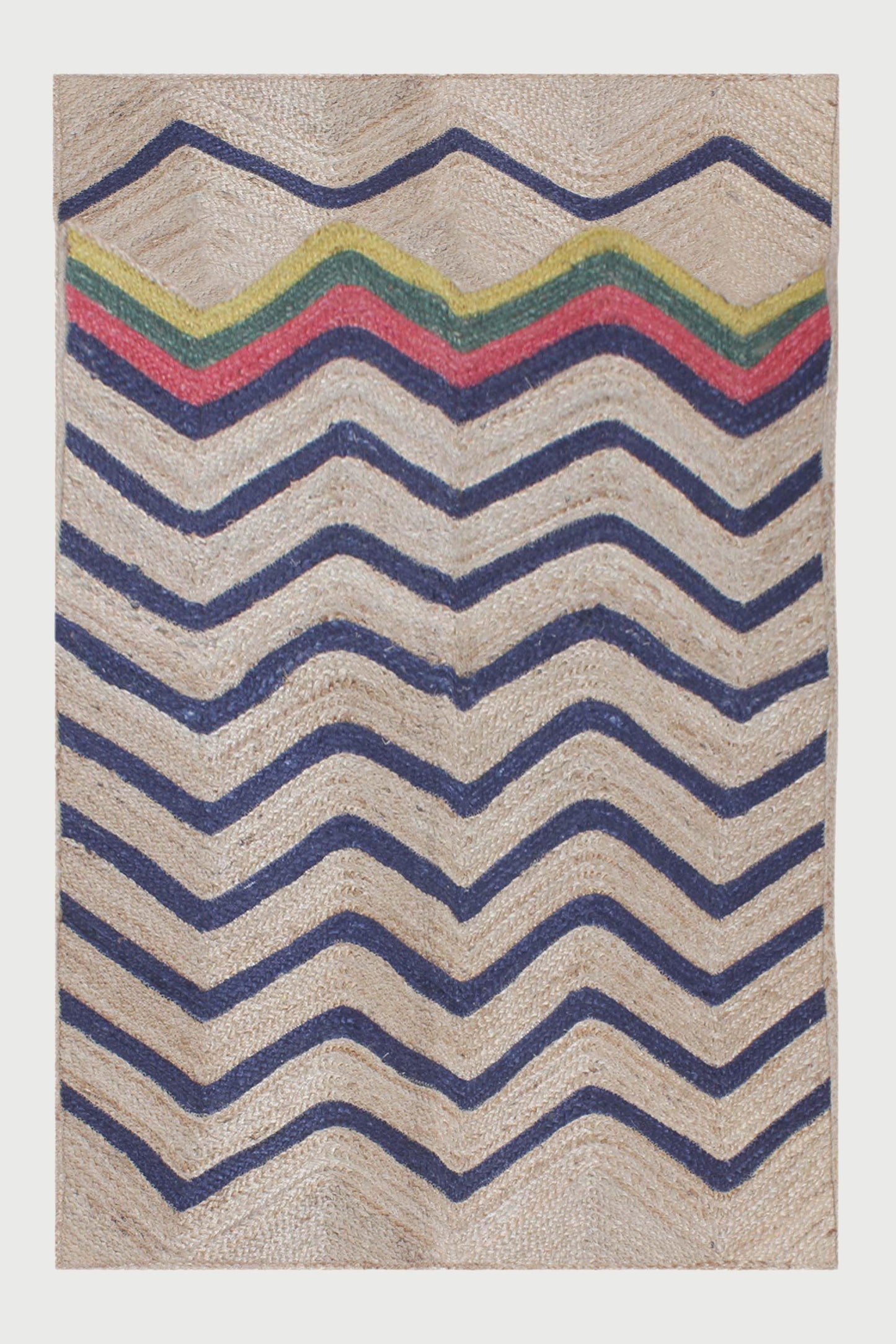 Geometric Hand Braided Blue Multicolor Hallway Runner Jute Rug - Indian Rug Store