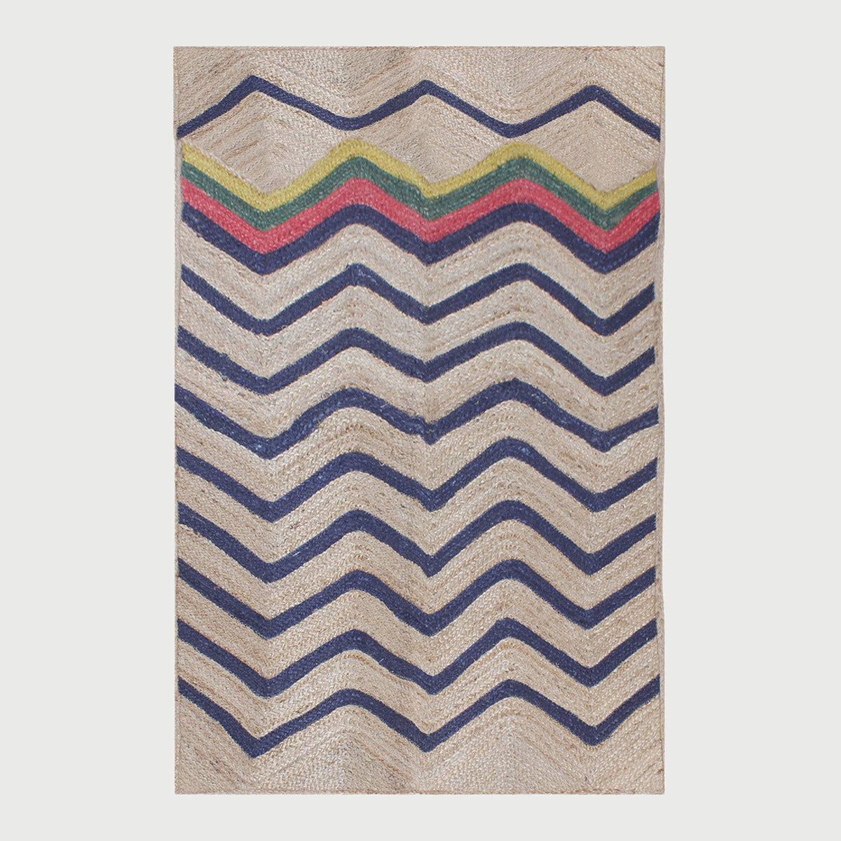 Geometric Hand Braided Blue Multicolor Hallway Runner Jute Rug - Indian Rug Store