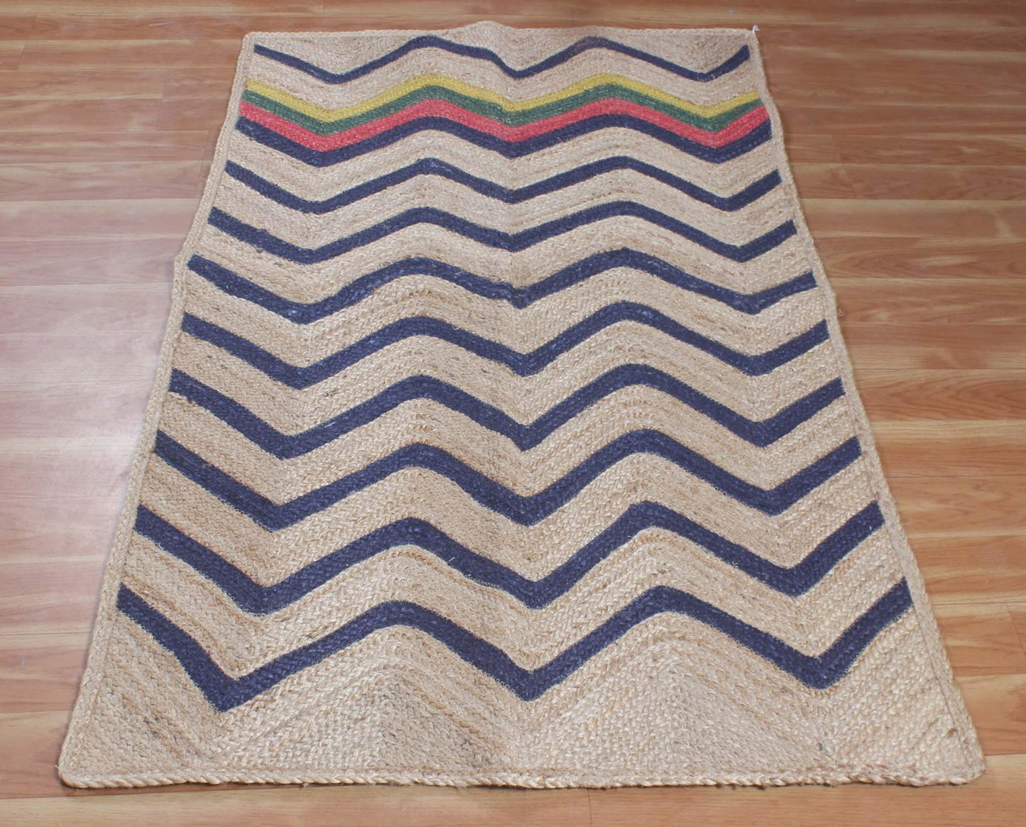 Geometric Hand Braided Blue Multicolor Hallway Runner Jute Rug - Indian Rug Store