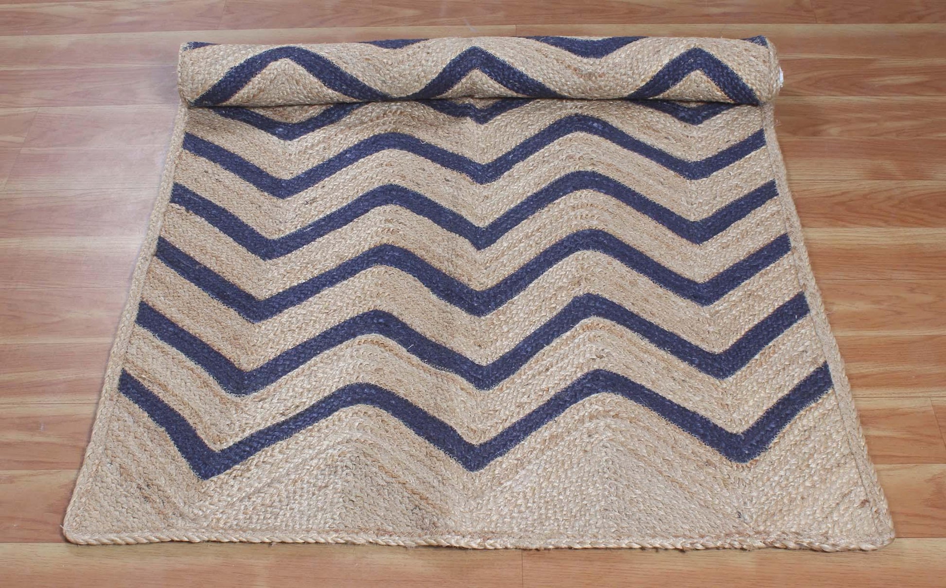 Geometric Hand Braided Blue Multicolor Hallway Runner Jute Rug - Indian Rug Store