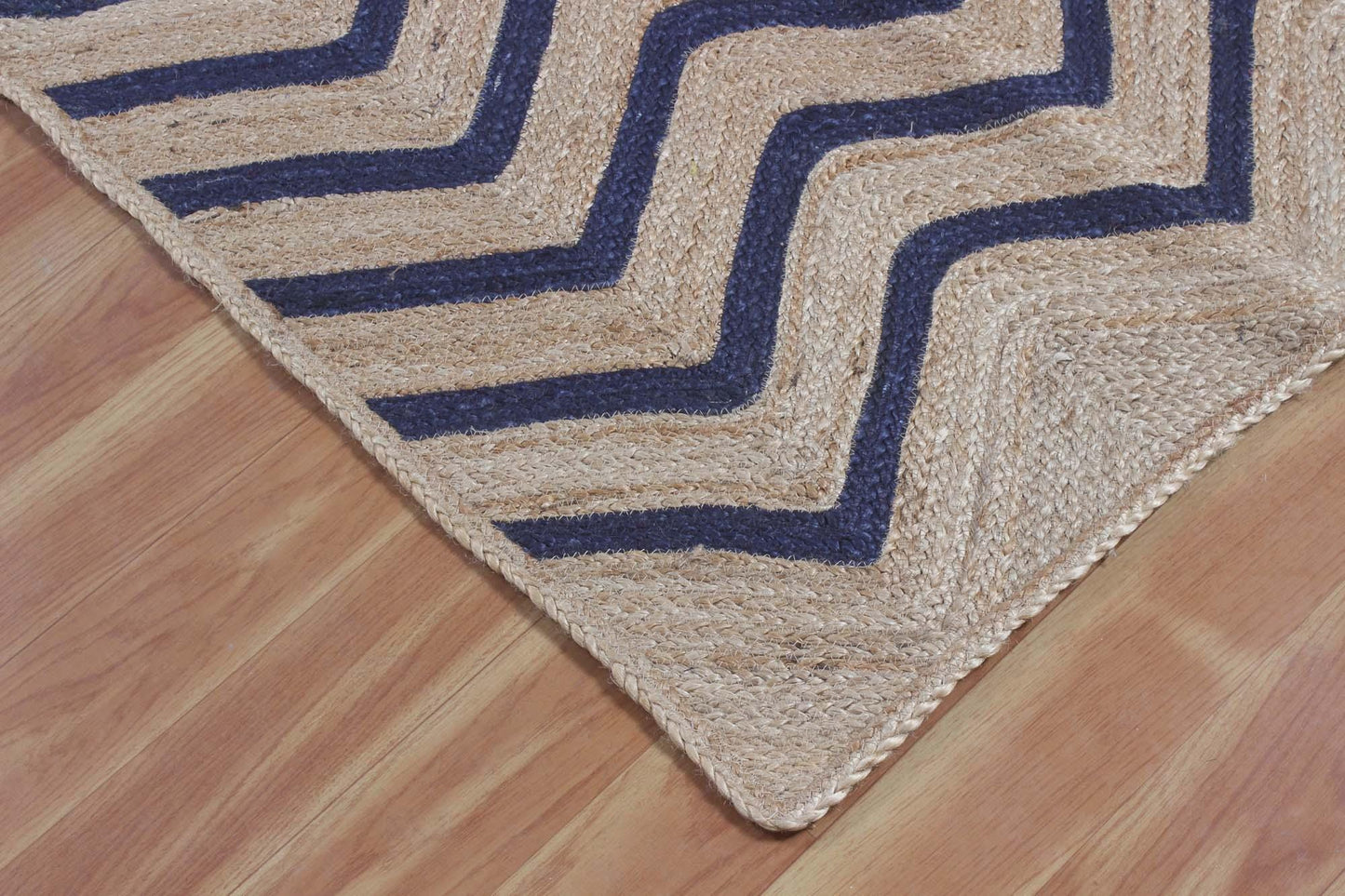 Geometric Hand Braided Blue Multicolor Hallway Runner Jute Rug - Indian Rug Store