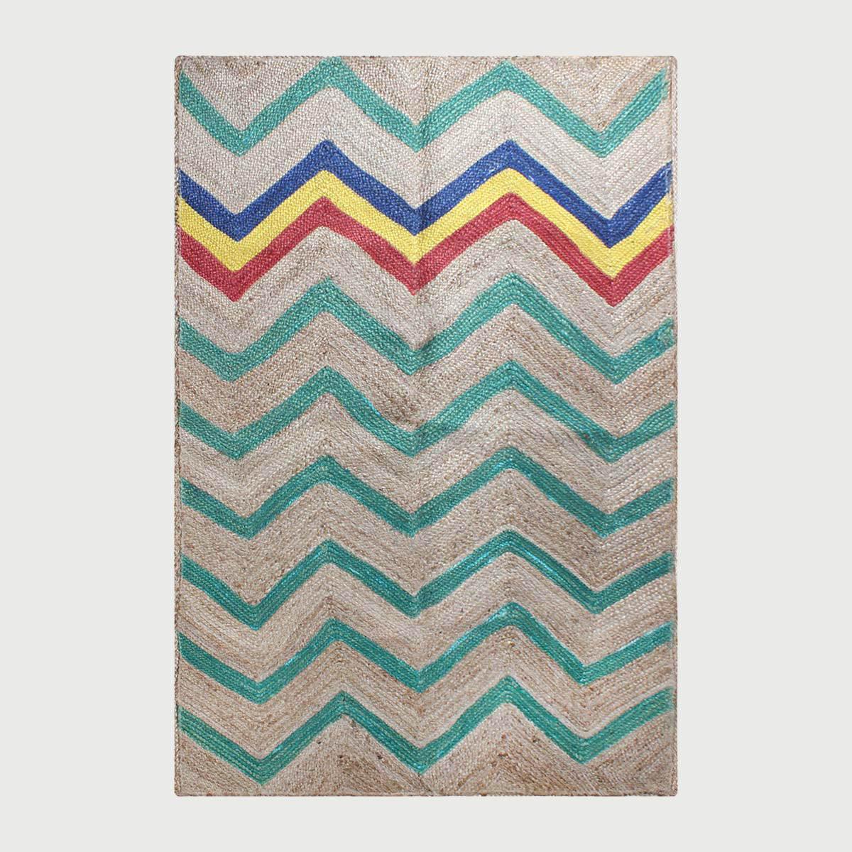 Hand Braided Geometric Green Multicolor Hallway Runner Jute Rug - Indian Rug Store