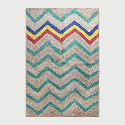 Hand Braided Geometric Green Multicolor Hallway Runner Jute Rug - Indian Rug Store