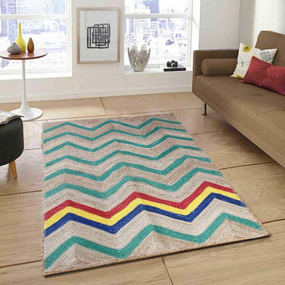 Hand Braided Geometric Green Multicolor Hallway Runner Jute Rug - Indian Rug Store