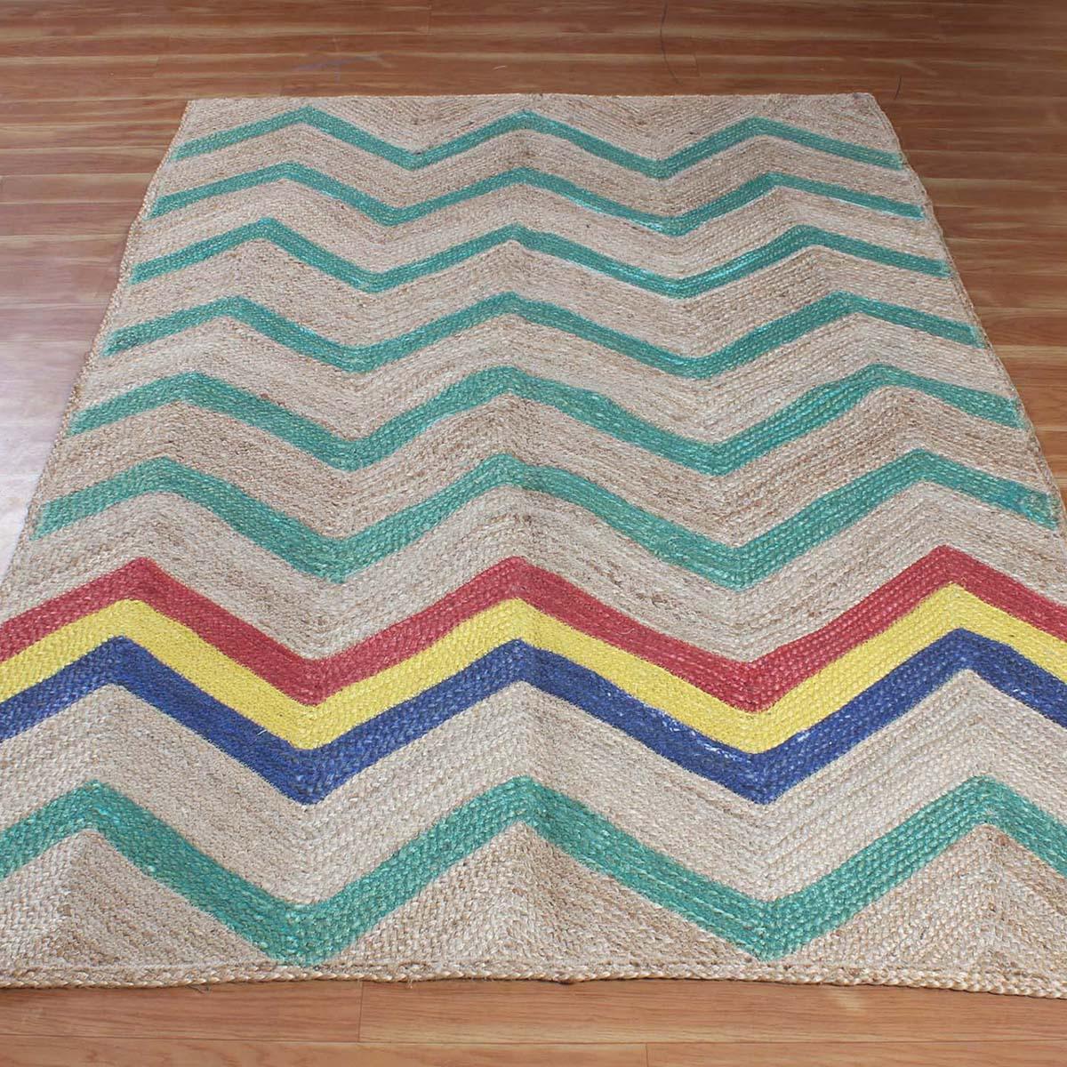 Hand Braided Geometric Green Multicolor Hallway Runner Jute Rug - Indian Rug Store