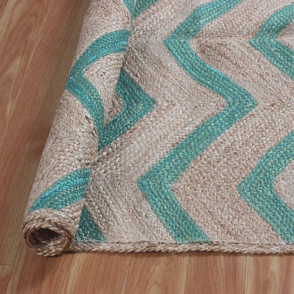 Hand Braided Geometric Green Multicolor Hallway Runner Jute Rug - Indian Rug Store