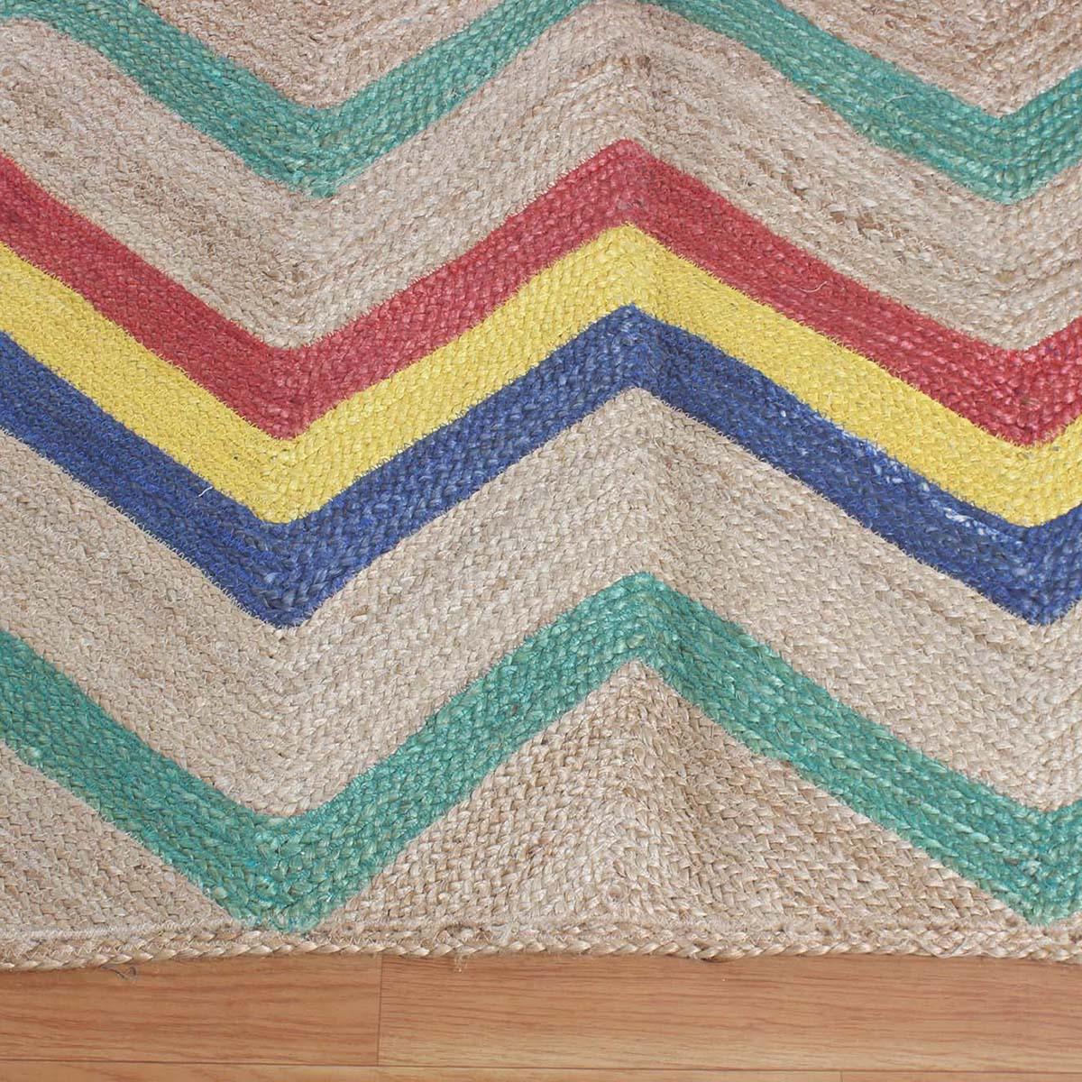 Hand Braided Geometric Green Multicolor Hallway Runner Jute Rug - Indian Rug Store