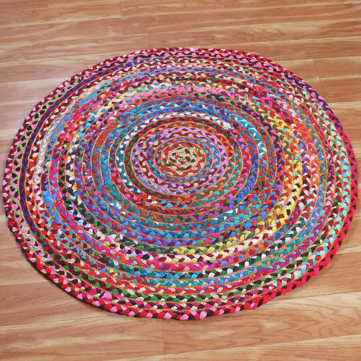 Hand Braided Kitchen Multicolour Cotton Chindi Rug - Indian Rug Store