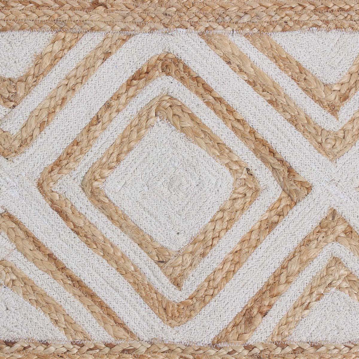 Hand Braided Geomeetric Beige White Hallway Runner Jute Rug - Indian Rug Store