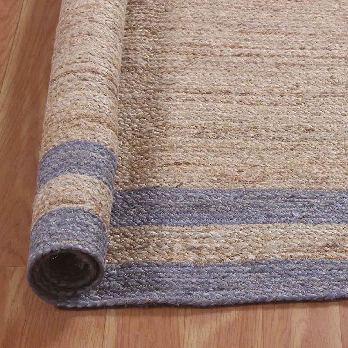 Geometric Hand Braded Beige Blue Living Room Jute Rug - Indian Rug Store