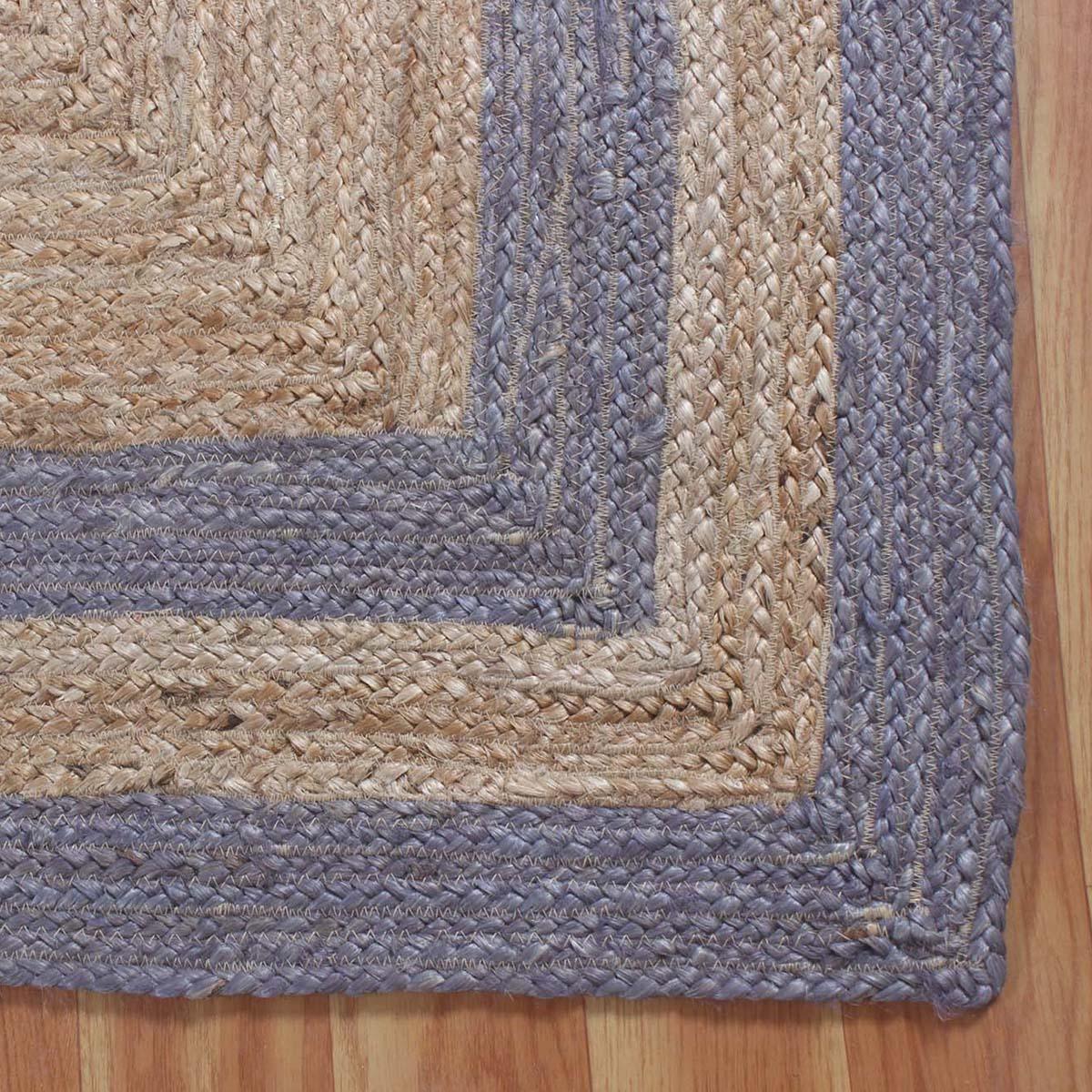 Geometric Hand Braded Beige Blue Living Room Jute Rug - Indian Rug Store