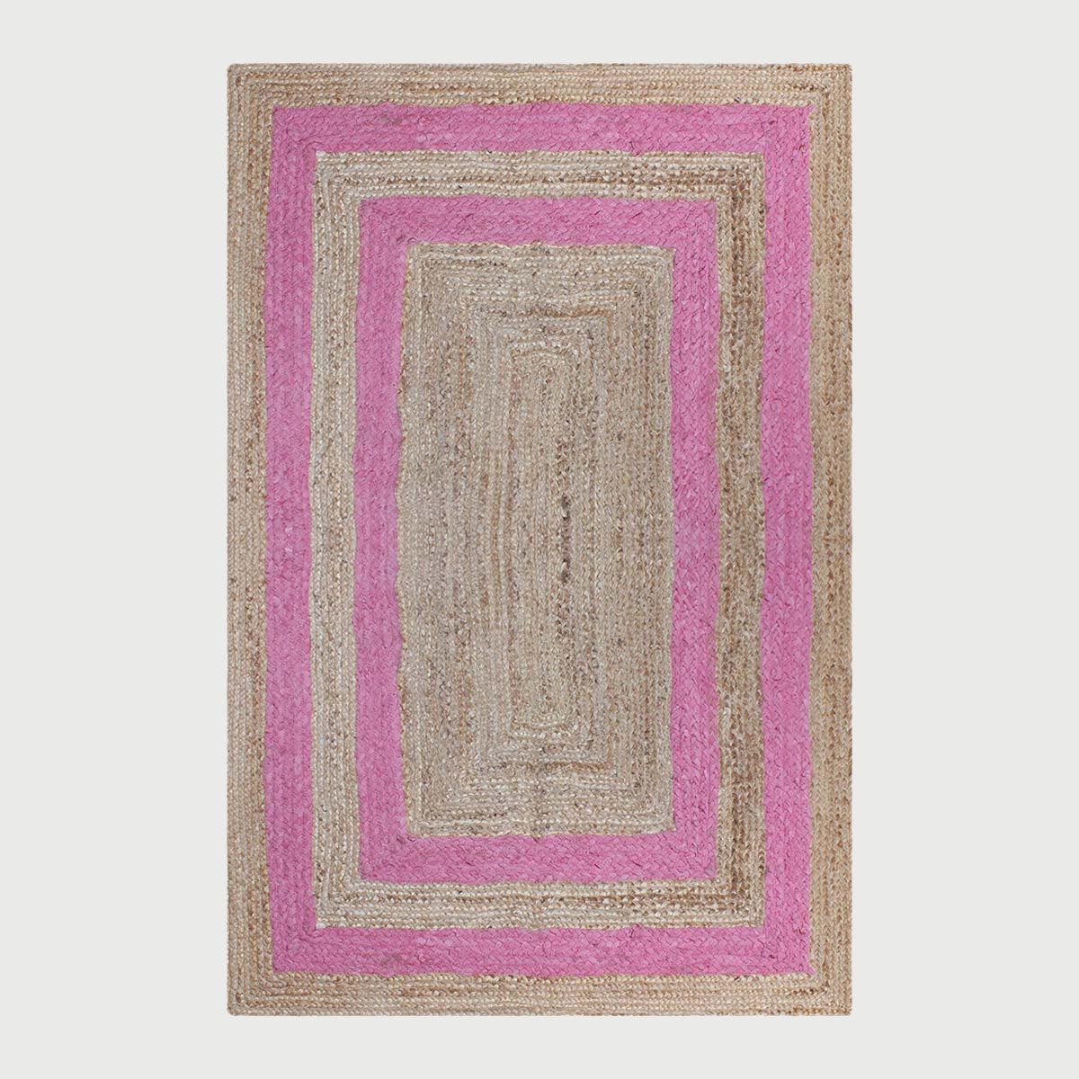 Geometric Hand Braded Beige pink Living Room Jute Rug - Indian Rug Store